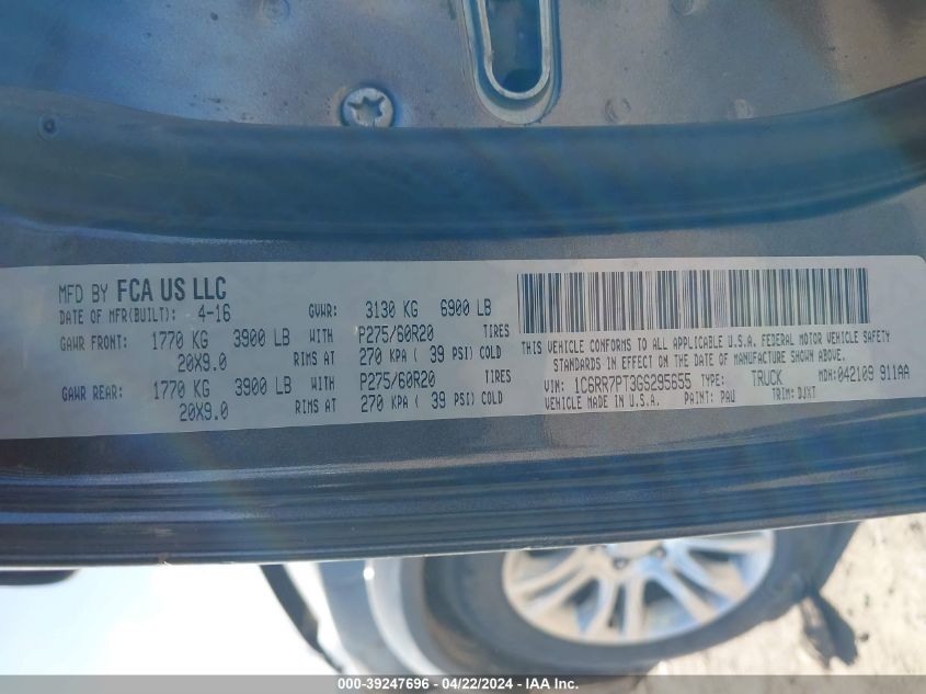 2016 Ram 1500 Longhorn VIN: 1C6RR7PT3GS295655 Lot: 39247696