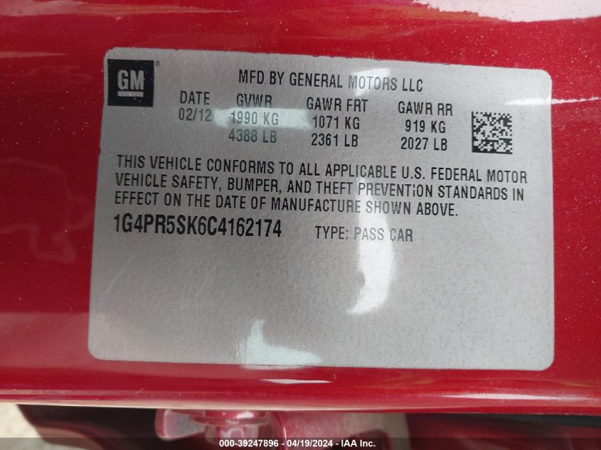 1G4PR5SK6C4162174 | 2012 BUICK VERANO