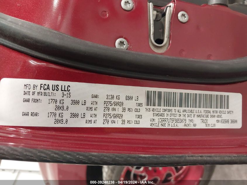 2015 Ram 1500 Sport VIN: 1C6RR7UT5FS653079 Lot: 39248238