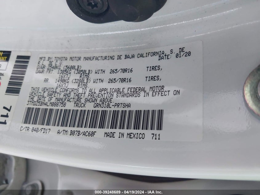 VIN 3TMDZ5BN4LM088758 2020 TOYOTA TACOMA TRD OFF-ROAD
