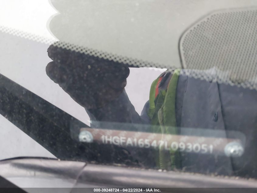 2007 Honda Civic Lx VIN: 1HGFA16547L093051 Lot: 39248724