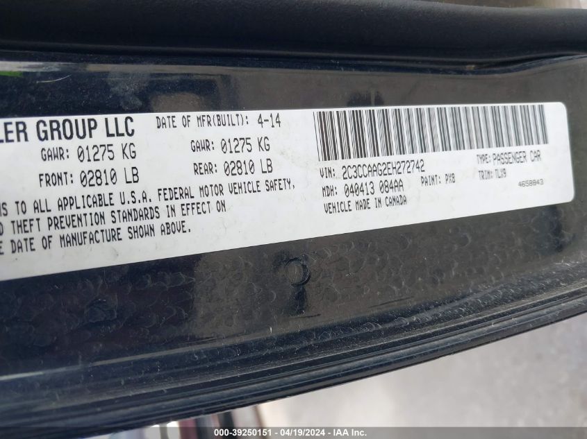 2014 Chrysler 300 VIN: 2C3CCAAG2EH272742 Lot: 39250151