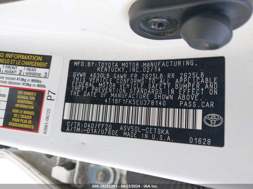 2014 TOYOTA CAMRY L/SE/LE/XLE - 4T1BF1FK5EU378140