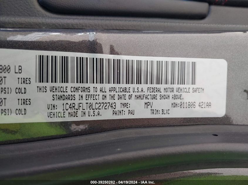 2020 Jeep Grand Cherokee Trailhawk 4X4 VIN: 1C4RJFLT0LC272743 Lot: 39250282