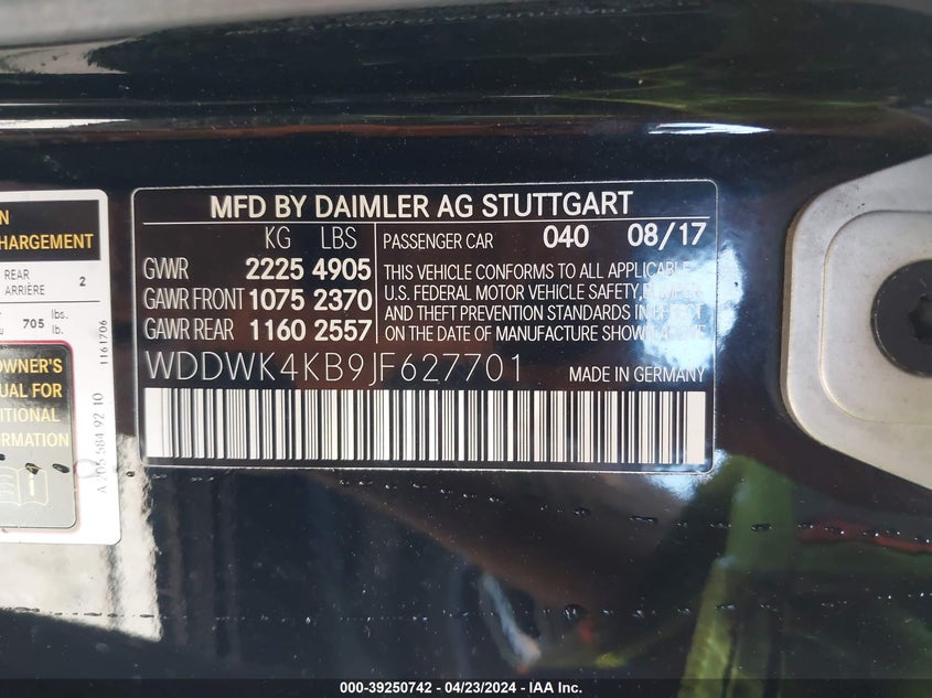 2018 MERCEDES-BENZ C 300 VIN: WDDWK4KB9JF627701