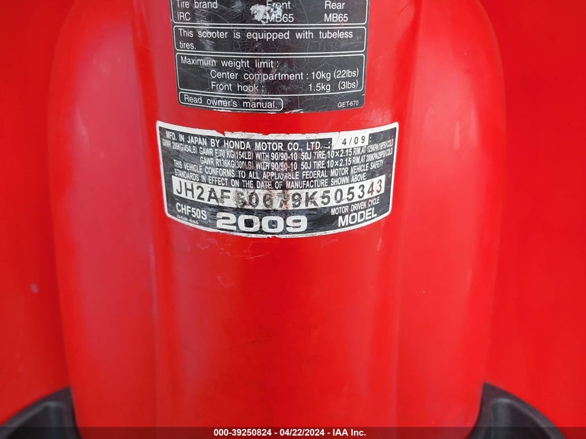 2009 HONDA CHF50 S JH2AF60679K505343