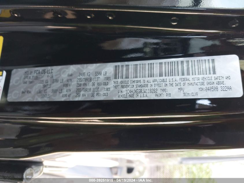 2018 Jeep Wrangler Unlimited Sahara 4X4 VIN: 1C4HJXEG8JW118262 Lot: 39251915