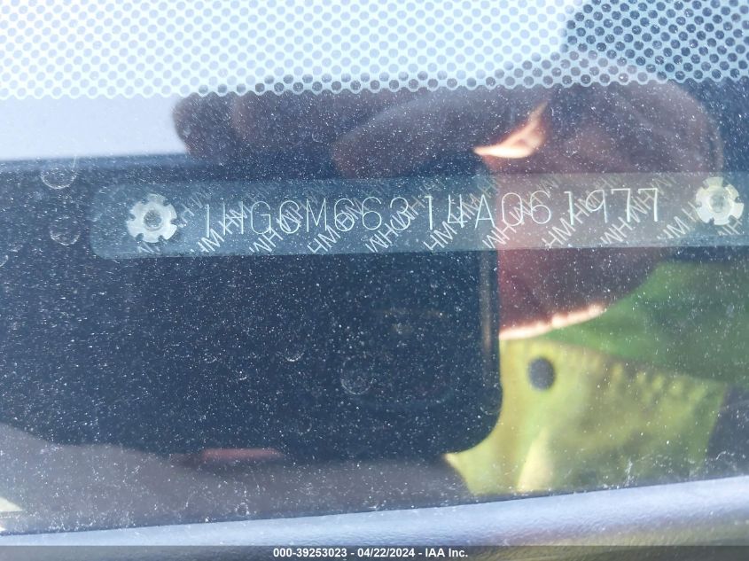 2004 Honda Accord 3.0 Lx VIN: 1HGCM66314A061977 Lot: 39253023