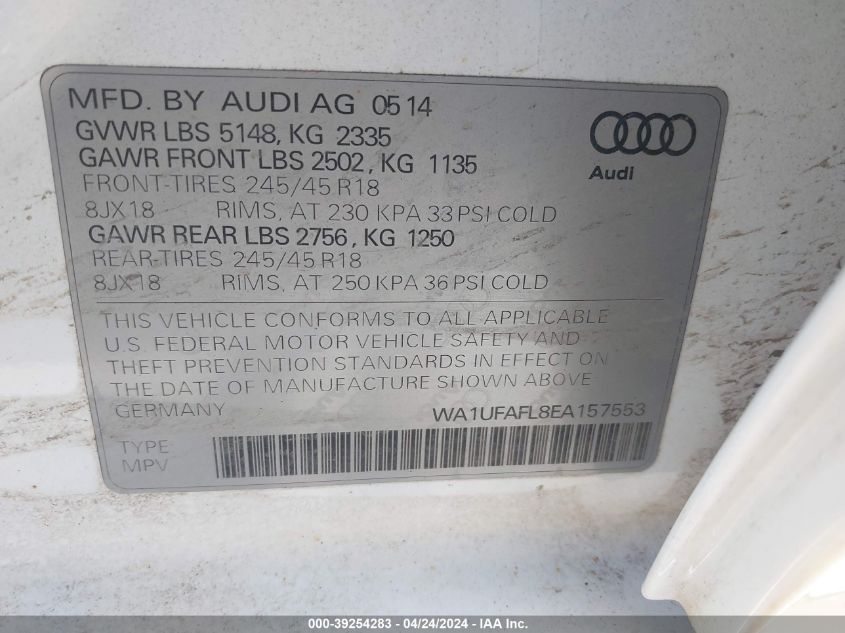 2014 Audi Allroad 2.0T Premium VIN: WA1UFAFL8EA157553 Lot: 39254283