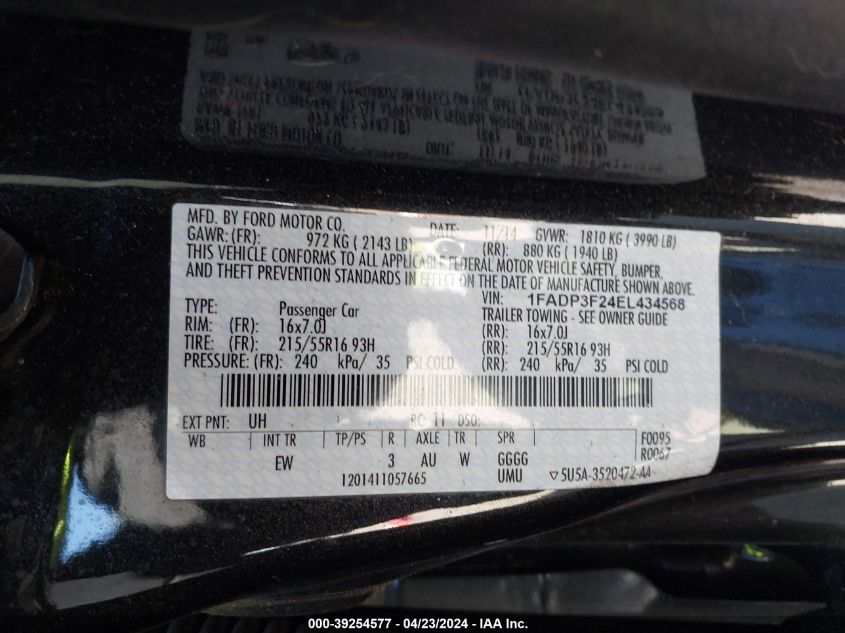 1FADP3F24EL434568 | 2014 FORD FOCUS