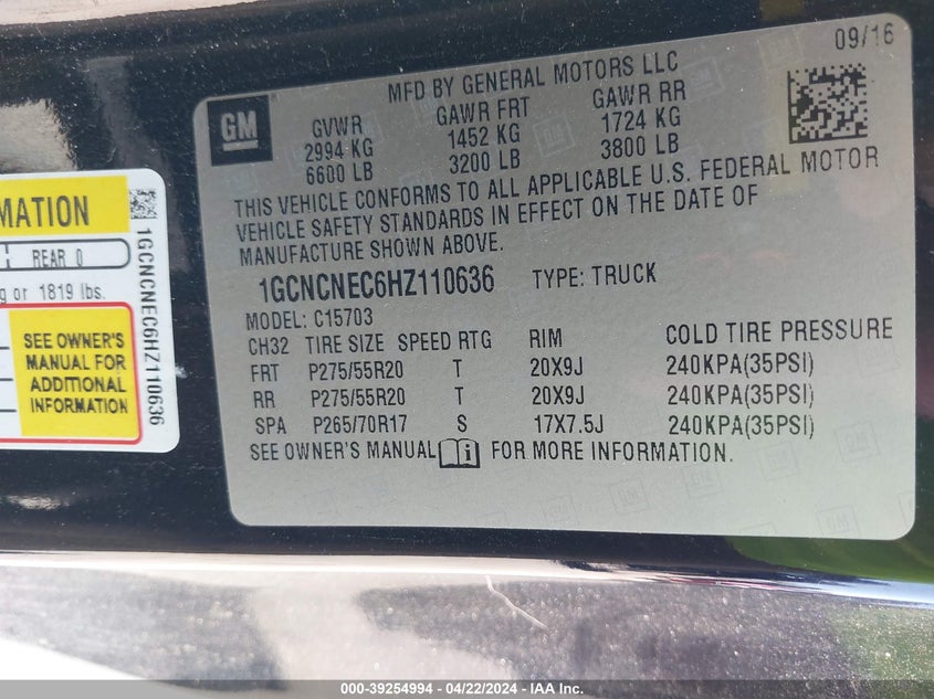 2017 CHEVROLET SILVERADO 1500 WT - 1GCNCNEC6HZ110636
