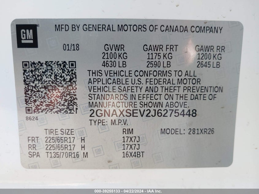 2018 CHEVROLET EQUINOX LT - 2GNAXSEV2J6275448