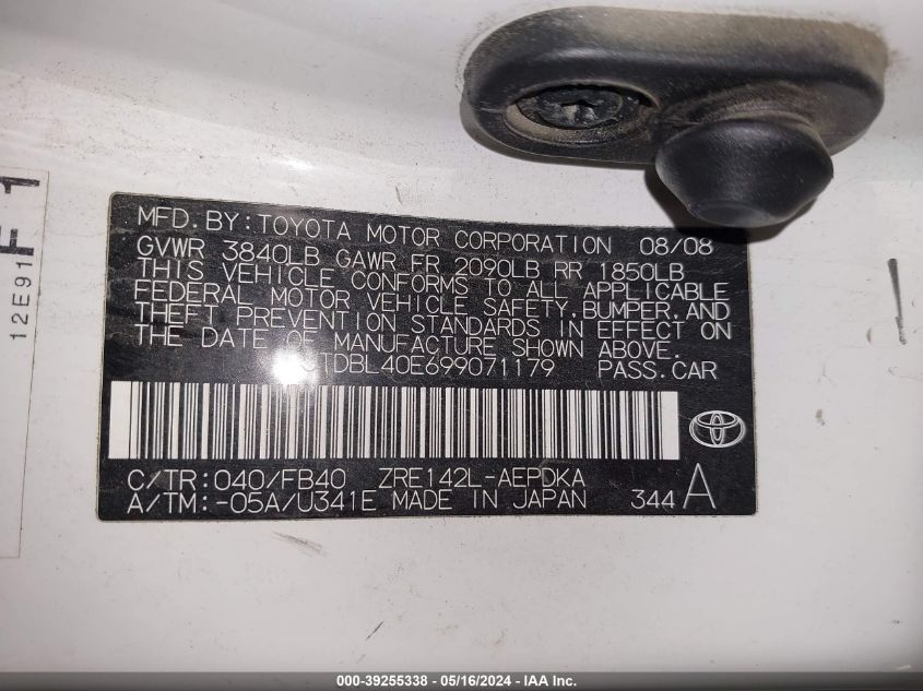 2009 Toyota Corolla Le VIN: JTDBL40E699071179 Lot: 39255338