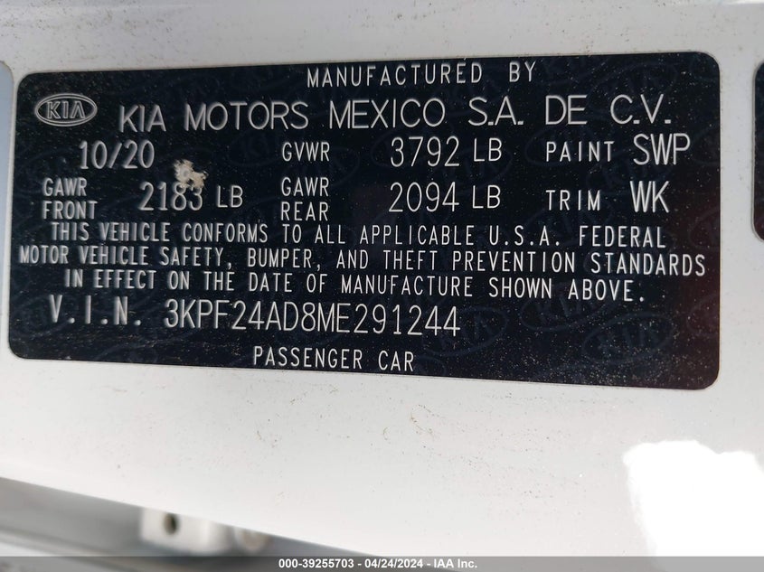 2021 KIA FORTE LXS - 3KPF24AD8ME291244