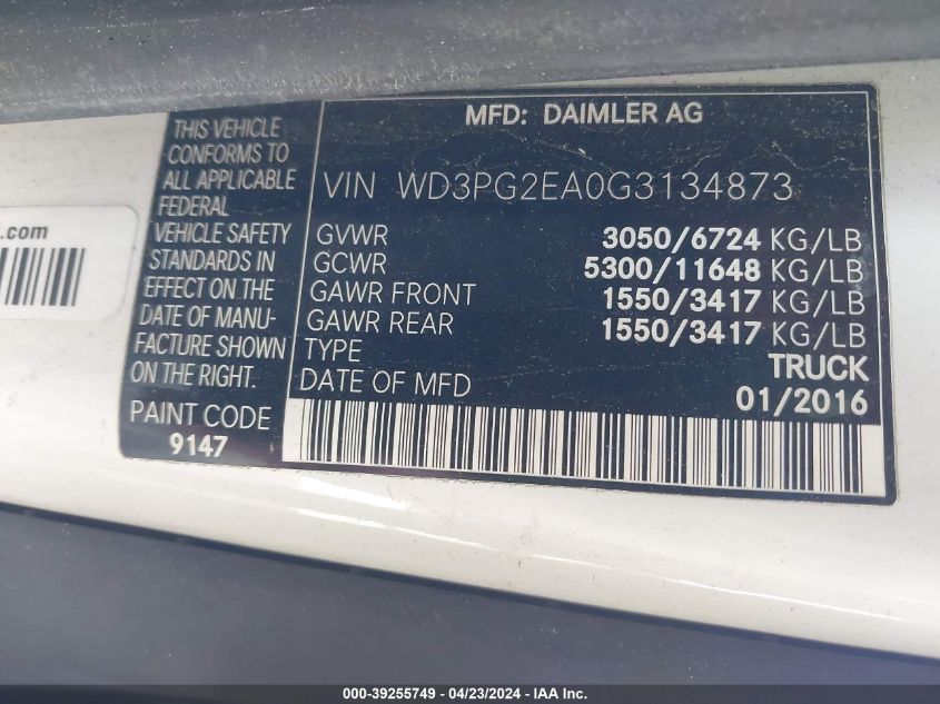 WD3PG2EA0G3134873 2016 Mercedes-Benz Metris