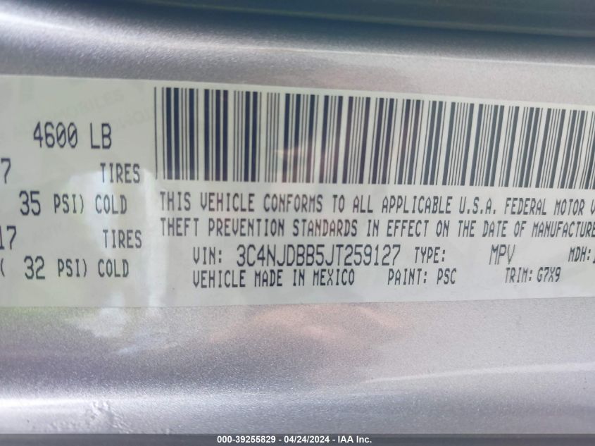 3C4NJDBB5JT259127 2018 Jeep Compass Latitude 4X4