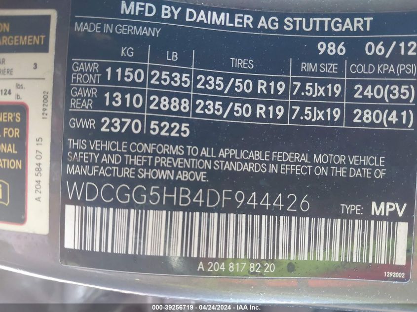 WDCGG5HB4DF944426 2013 Mercedes-Benz Glk 350