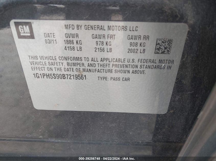 2011 Chevrolet Cruze Ltz VIN: 1G1PH5S90B7219561 Lot: 39256748