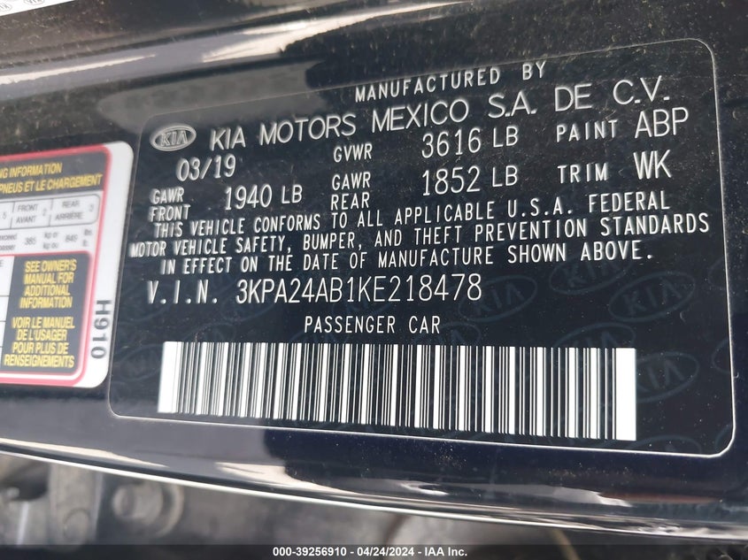 2019 KIA RIO S - 3KPA24AB1KE218478