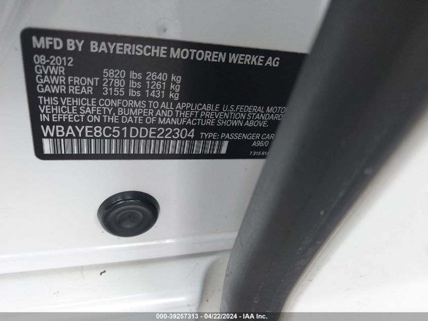 2013 BMW 750LI - WBAYE8C51DDE22304