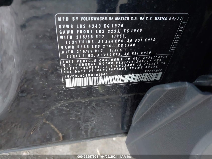 2022 VOLKSWAGEN TAOS 1.5T S - 3VVDX7B29NM004946