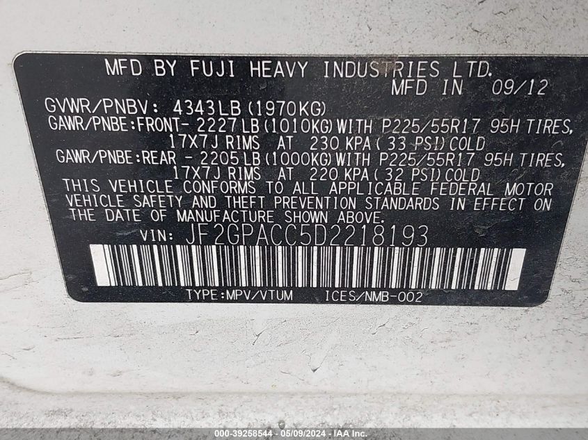 2013 SUBARU XV CROSSTREK 2.0I PREMIUM - JF2GPACC5D2218193