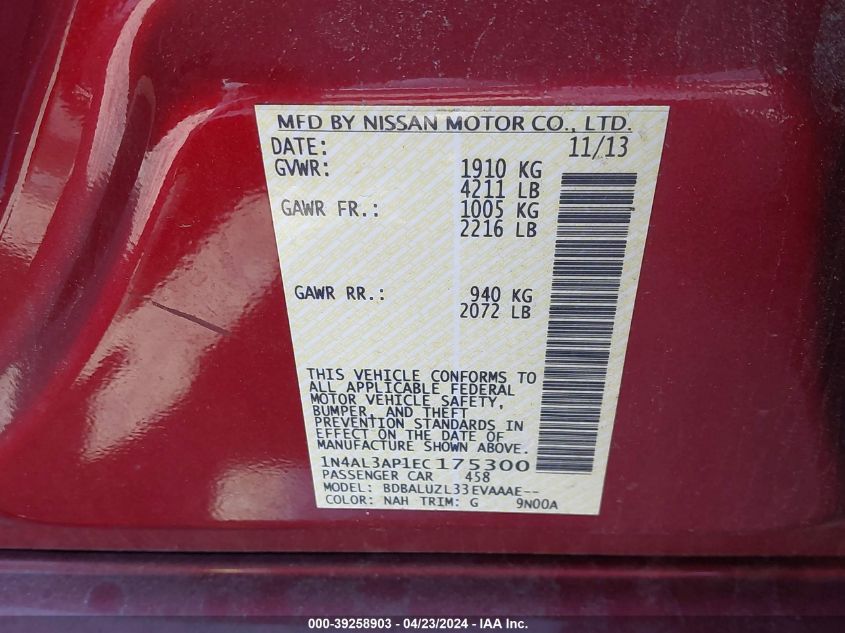 1N4AL3AP1EC175300 | 2014 NISSAN ALTIMA