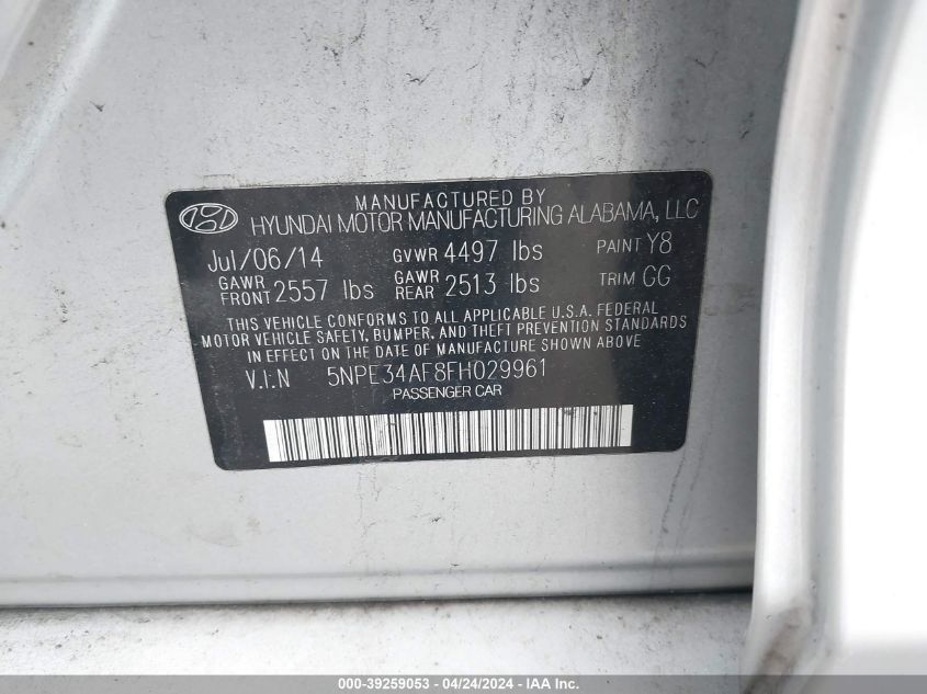 5NPE34AF8FH029961 | 2015 HYUNDAI SONATA