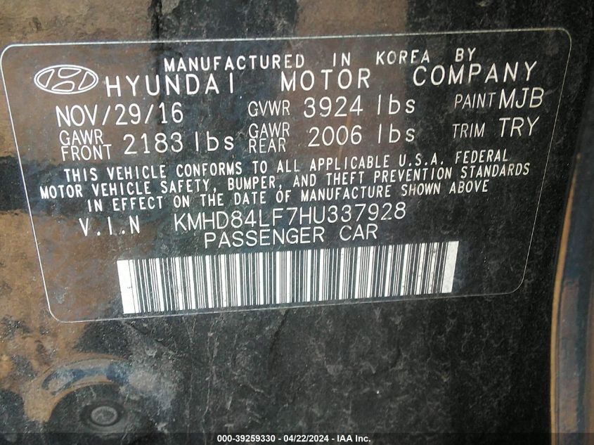 KMHD84LF7HU337928 | 2017 HYUNDAI ELANTRA