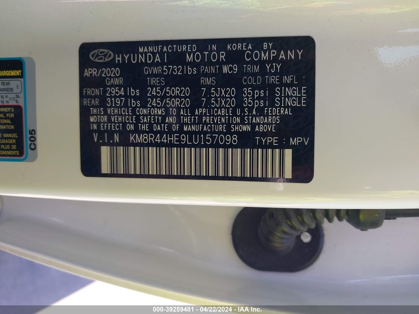VIN KM8R44HE9LU157098 2020 HYUNDAI PALISADE SEL