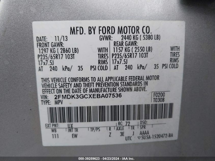 2FMDK3GCXEBA07536 2014 Ford Edge Se