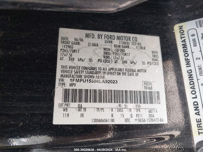 2006 Ford Expedition Xlt/Xlt Sport VIN: 1FMPU15586LA92023 Lot: 49404044