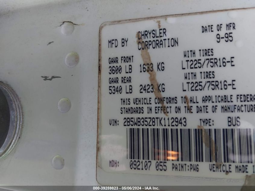 1996 Dodge Ram Wagon B3500 VIN: 2B5WB35Z8TK112943 Lot: 49343464
