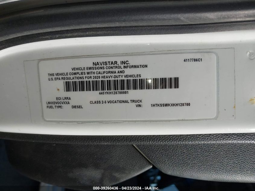 2019 International Cv VIN: 1HTKSSWKXKH128700 Lot: 39235851
