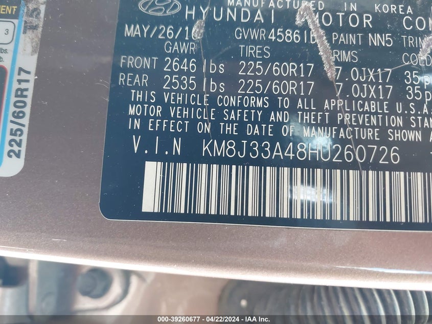 2017 HYUNDAI TUCSON SE - KM8J33A48HU260726