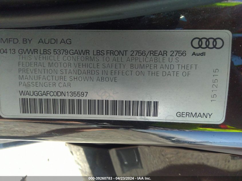 WAUGGAFC0DN135597 | 2013 AUDI A6