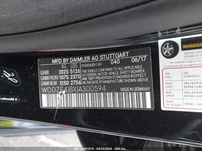 2018 MERCEDES-BENZ E 300 - WDDZF4JBXJA300594