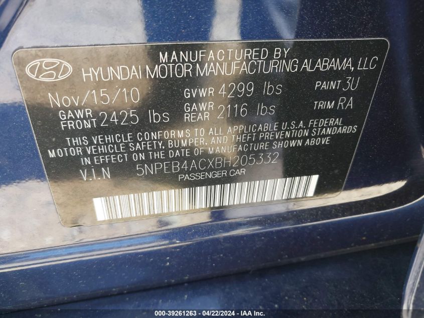 5NPEB4ACXBH205332 | 2011 HYUNDAI SONATA