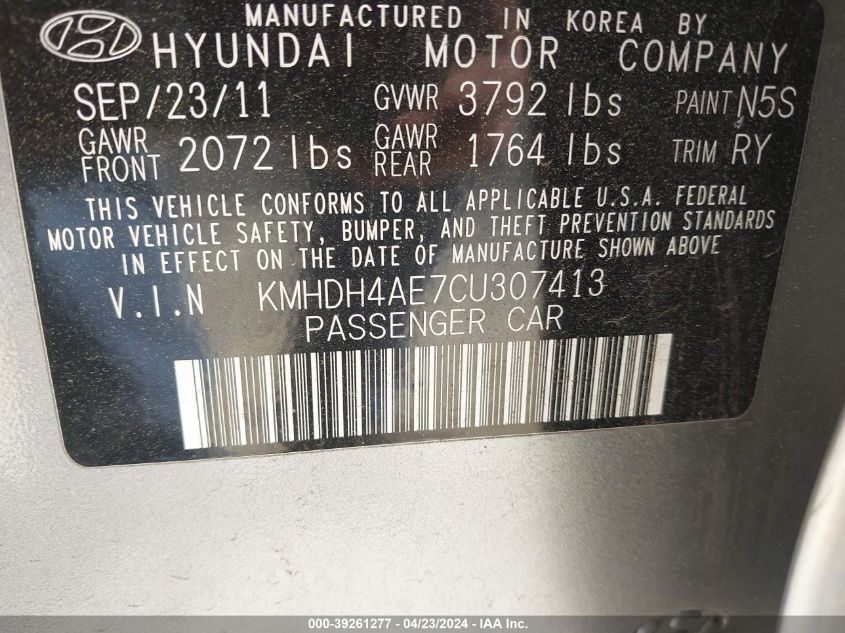 KMHDH4AE7CU307413 | 2012 HYUNDAI ELANTRA