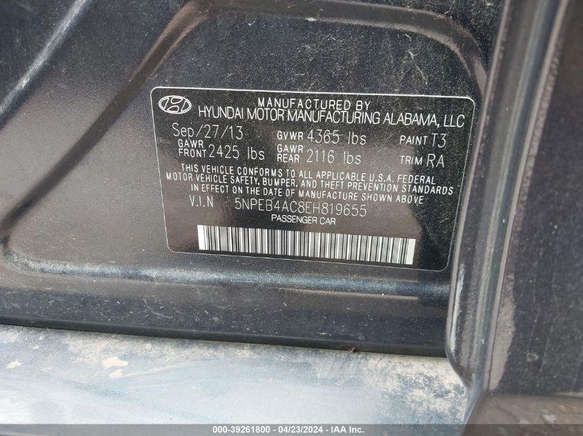 2014 HYUNDAI SONATA GLS - 5NPEB4AC8EH819655