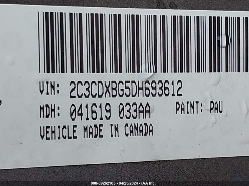 2013 Dodge Charger Se VIN: 2C3CDXBG5DH693612 Lot: 39262105