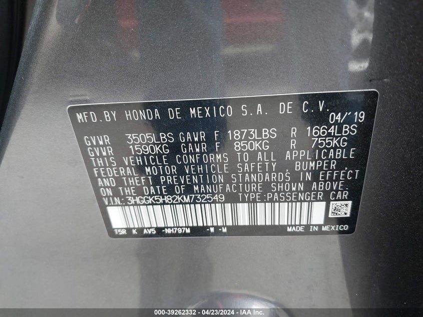 2019 HONDA FIT EX - 3HGGK5H82KM732549