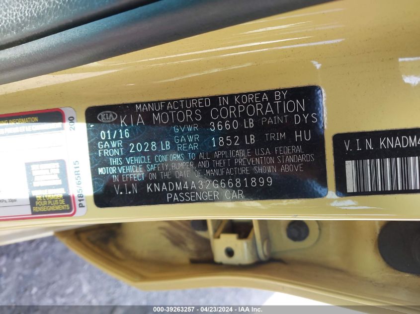 KNADM4A32G6681899 | 2016 KIA RIO