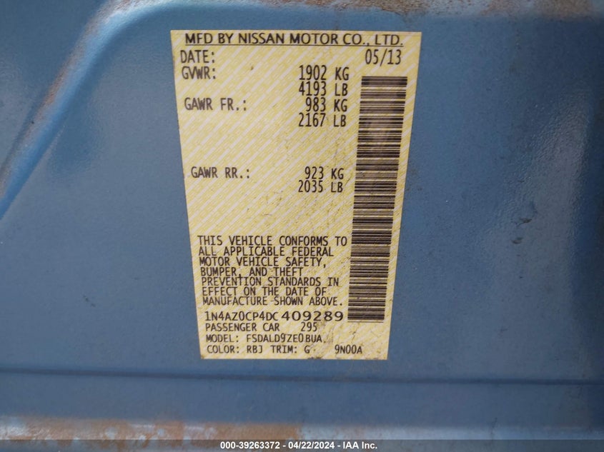 2013 NISSAN LEAF SV - 1N4AZ0CP4DC409289