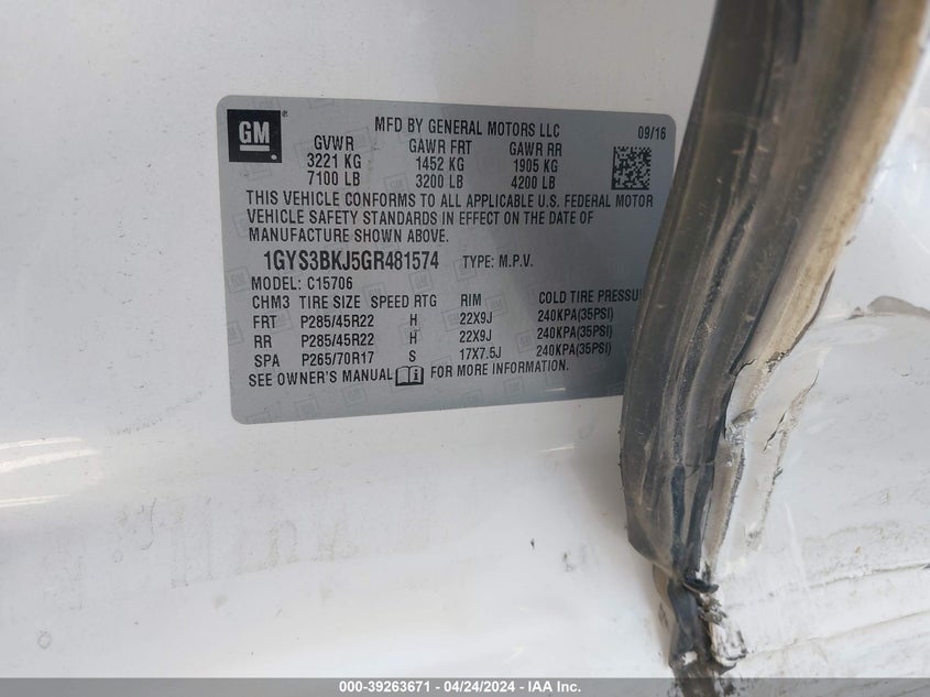 2016 CADILLAC ESCALADE LUXURY - 1GYS3BKJ5GR481574