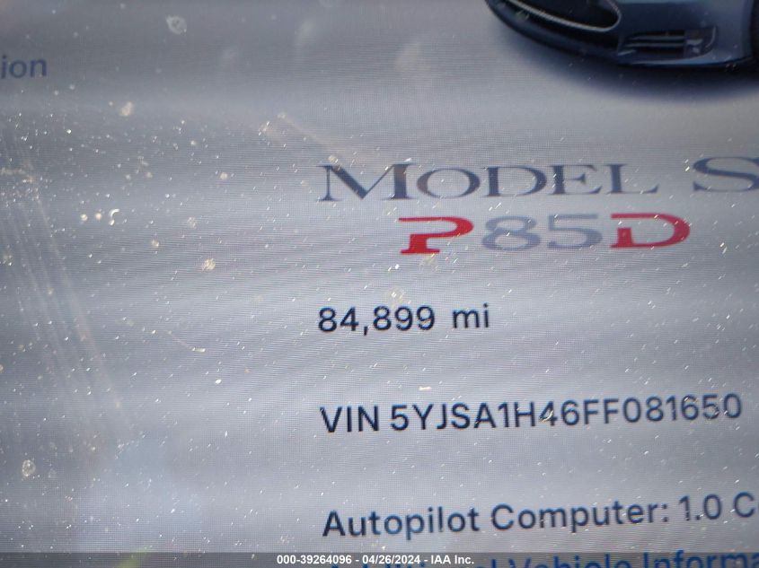 5YJSA1H46FF081650 2015 Tesla Model S 85D/P85D