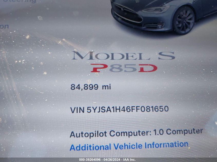 5YJSA1H46FF081650 2015 Tesla Model S 85D/P85D