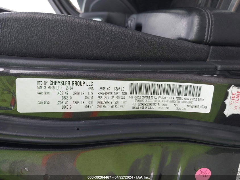 2014 DODGE DURANGO LIMITED - 1C4RDHDG0EC437181