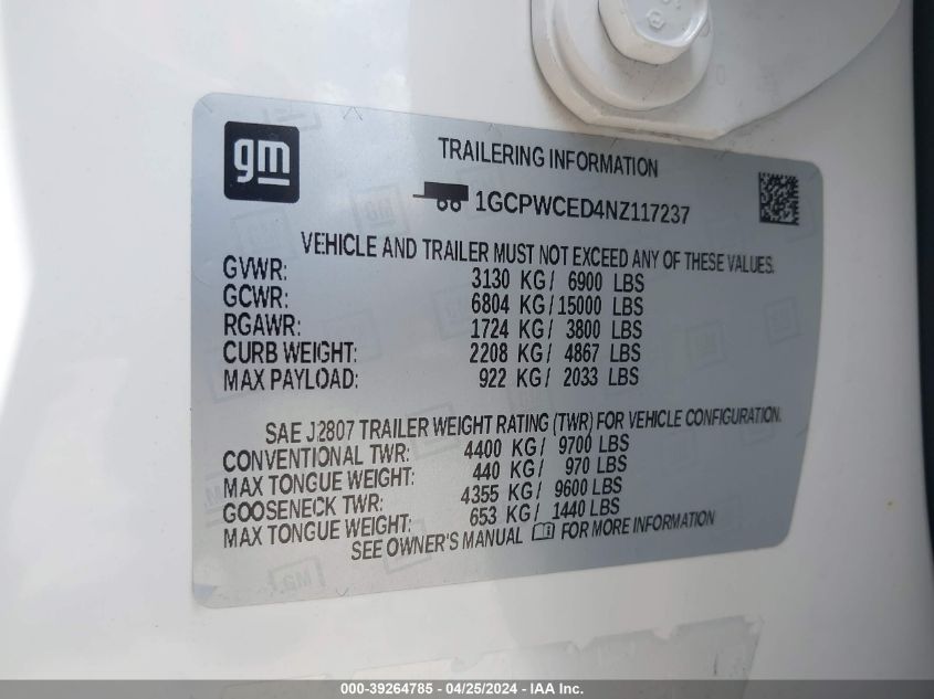 2022 Chevrolet Silverado 1500 Ltd 2Wd Short Bed Lt VIN: 1GCPWCED4NZ117237 Lot: 39264785