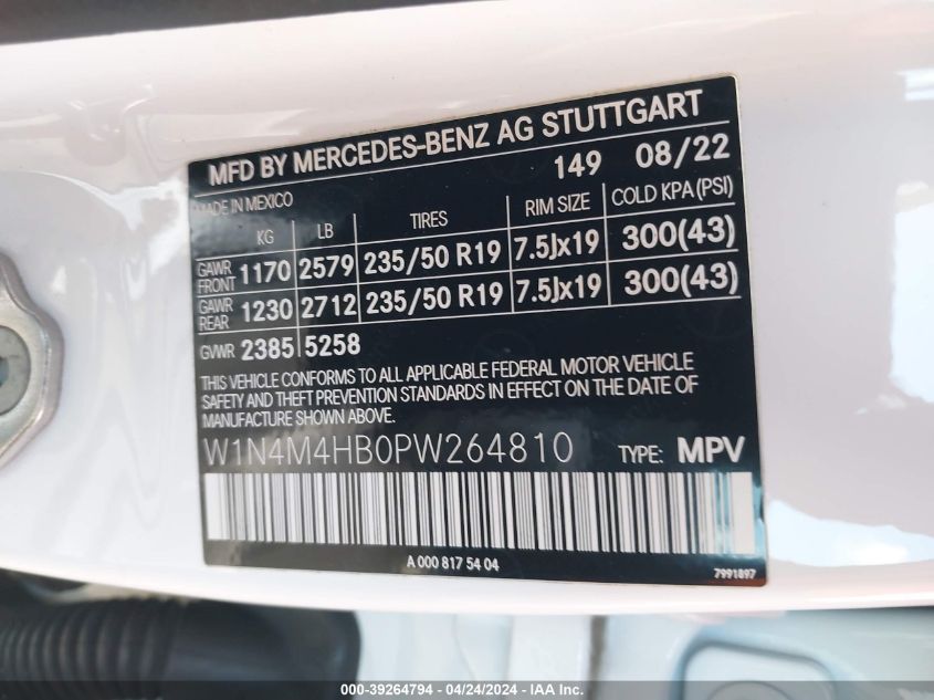 W1N4M4HB0PW264810 2023 Mercedes-Benz Glb 250 4Matic